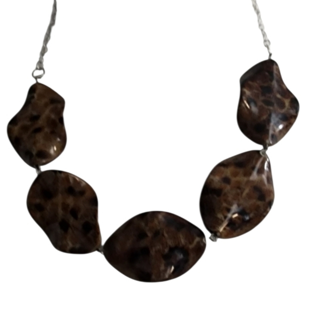 Brown Tortoiseshell Patterned Statement Necklace & Earring Set